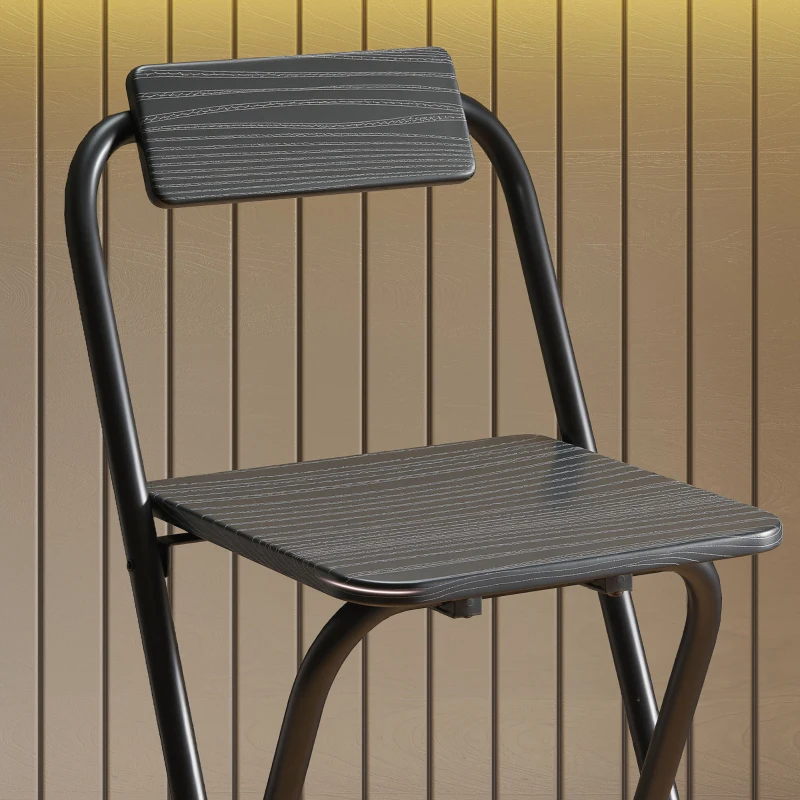 HOMCOM, Set 2 Scaune de Bar Pliabile, Cu Suport pentru Picioare, din Lemn și Oțel, 37x45x87 cm, Negru