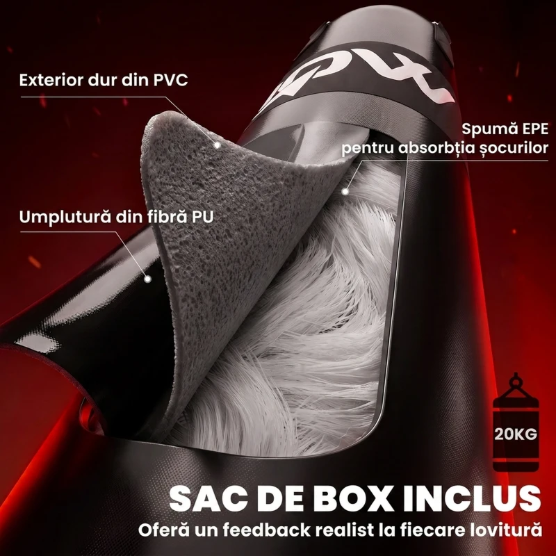 SPORTNOW Sac de Box cu Suport Autoportant pentru Adulți, Sac 20 kg, Structură Oțel, 141x123x220 cm, Negru