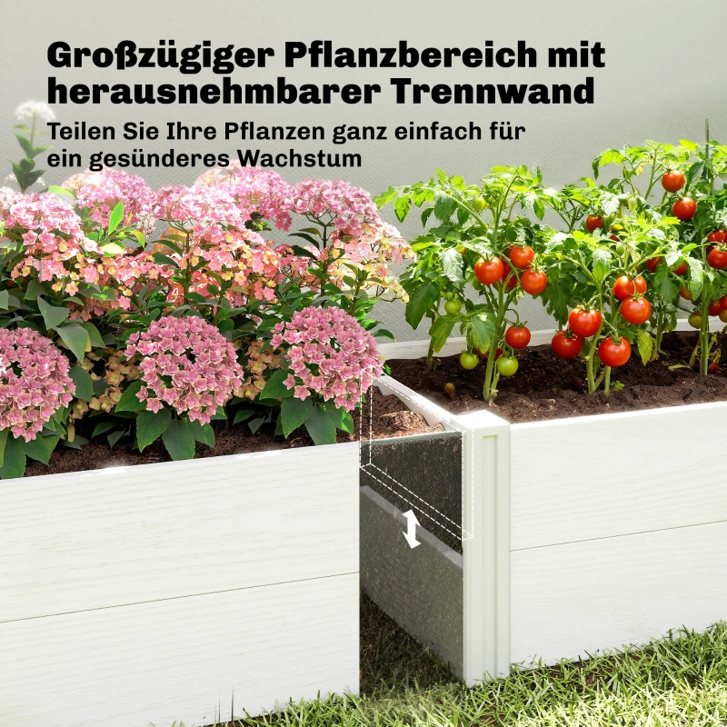 Outsunny Kunststof hoogbed, insteekbaar plantenbed met DIY-montage 197 x 54 x 33 cm Wit