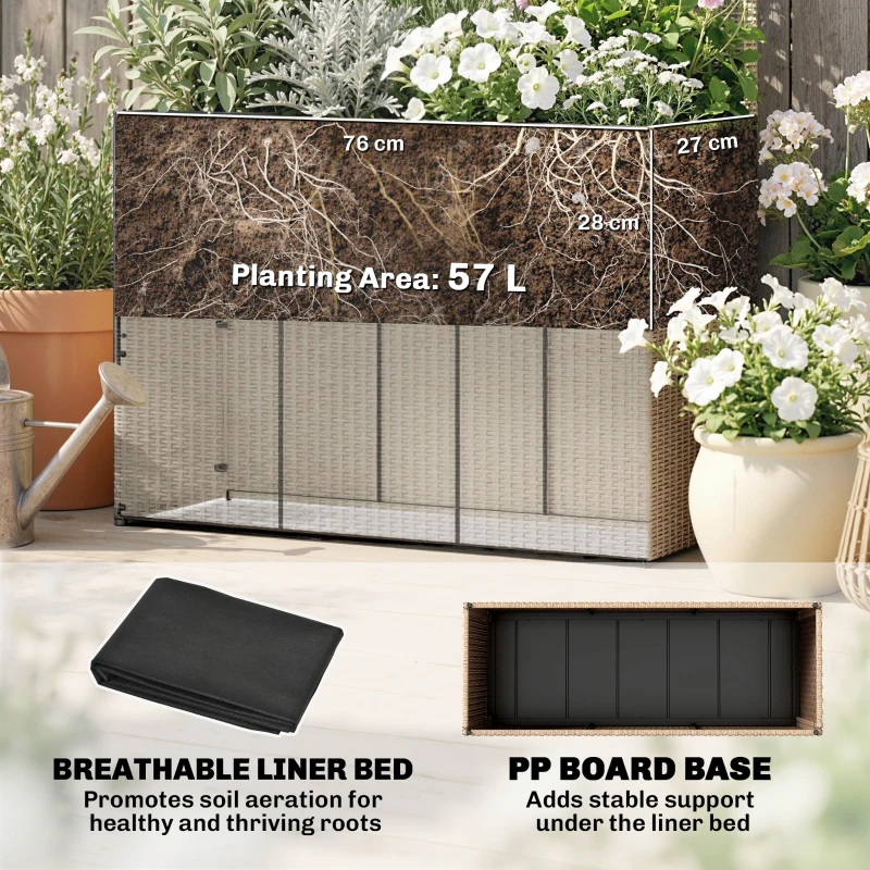 Outsunny Rattan Planter with Trellis, Raised Beds for Garden with Liner for Climbing Plants Vegetables Flowers, Light Grey