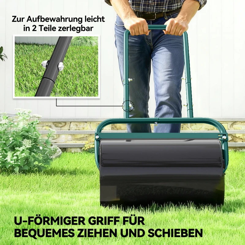 Outsunny Handbediende graswals, praktische graswals, grasrol, tuinwals, flexibel, staal, 58L x 32,5B x 113H cm, Donkergroen