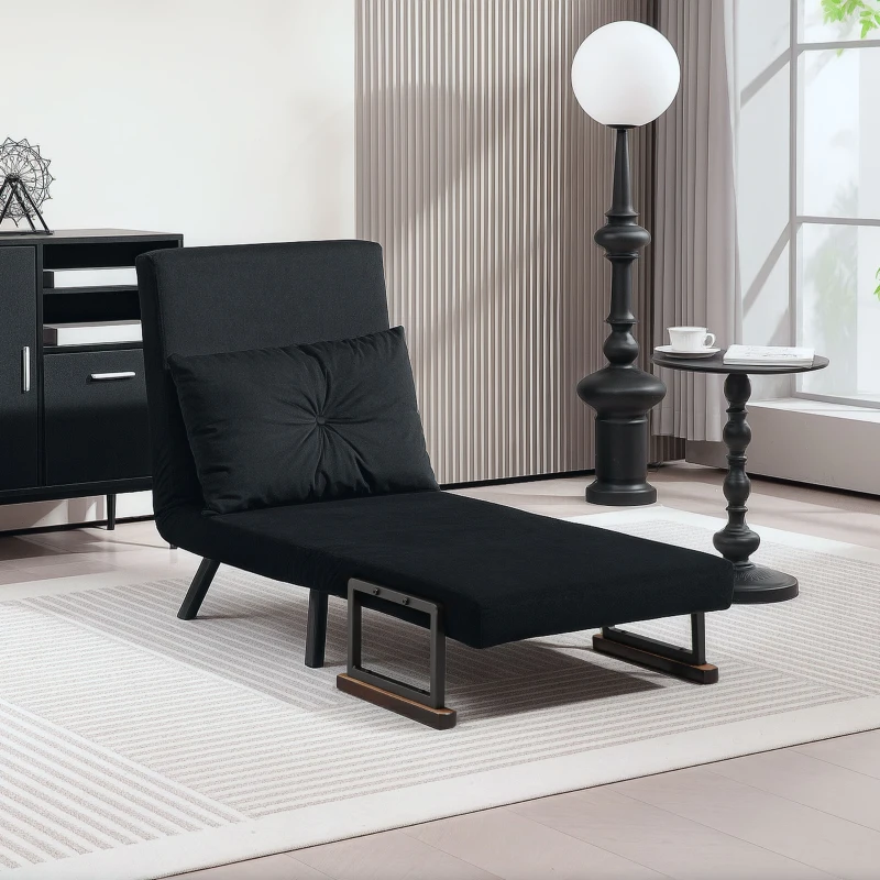 HOMCOM 4-in-1 Velvet-Feel Single Chair Bed, with Pillow - Black