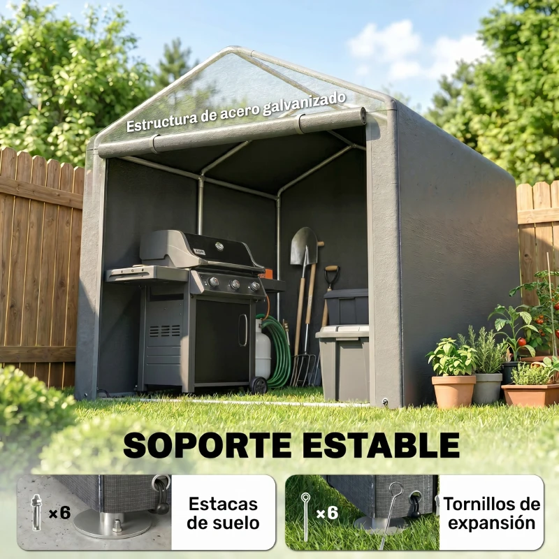 Outsunny Carpa de Jardín para Bicicletas 1,6x2,2x1,7 m con 2 Habitaciones Puerta con Cremallera Impermeable Anti-UV Gris Claro