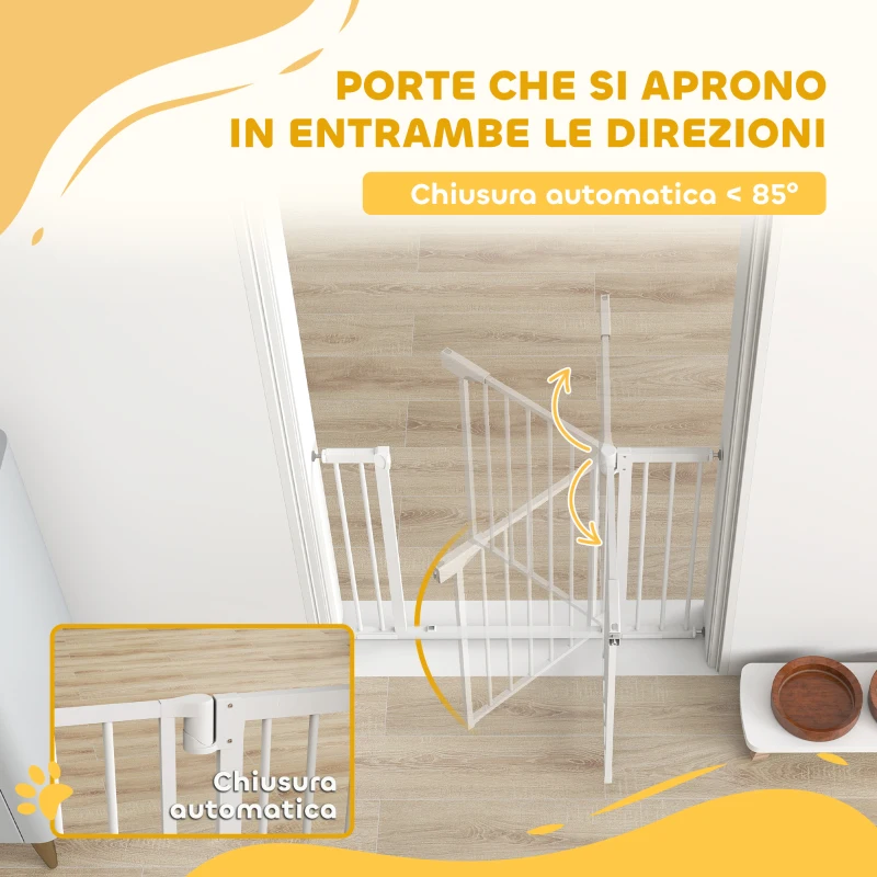 PawHut Cancellino di Sicurezza per Bambini e Animali, Chiusura Automatica e Montaggio a Pressione, 76-102x76 cm, Bianco