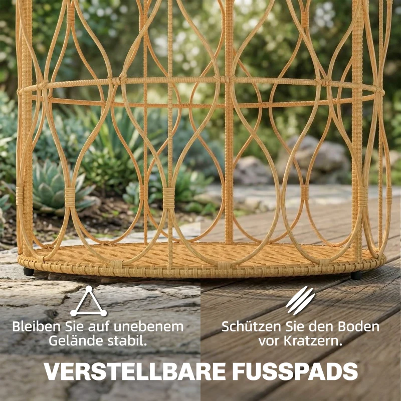 Outsunny Bijzettafel Ø50 cm weerbestendig Tuintafel met rotanlook Acaciahouten tafelblad verstelbare voetjes Teak