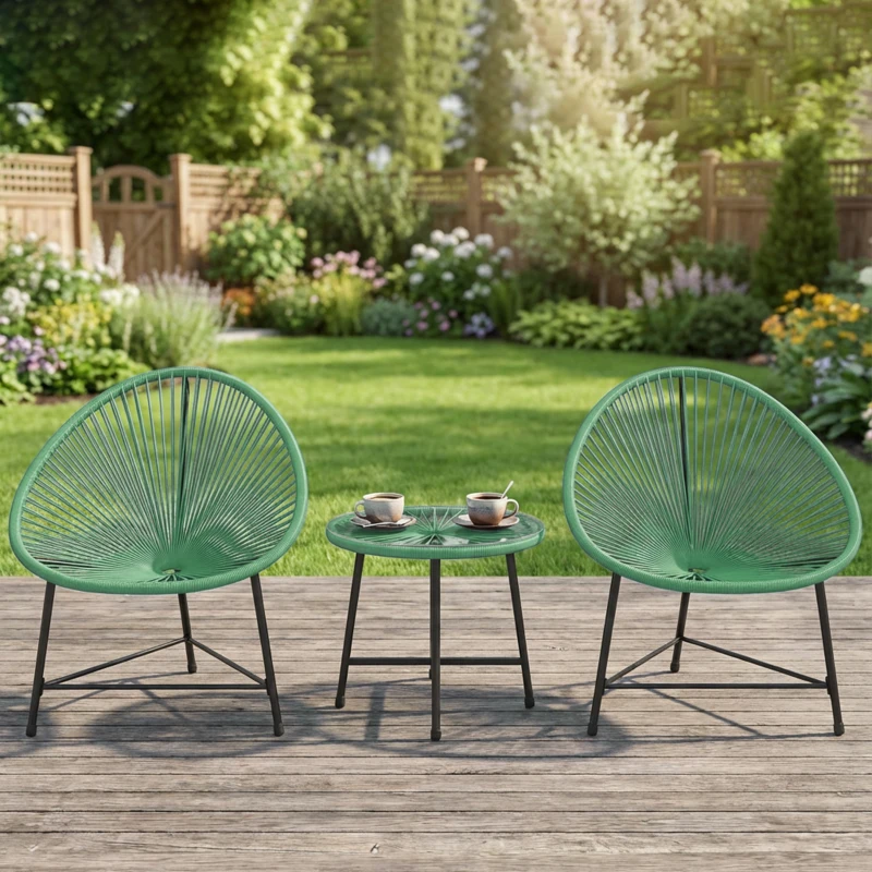 Outsunny Rattan Bistro Set with Acapulco Chairs and Glass Table, Green