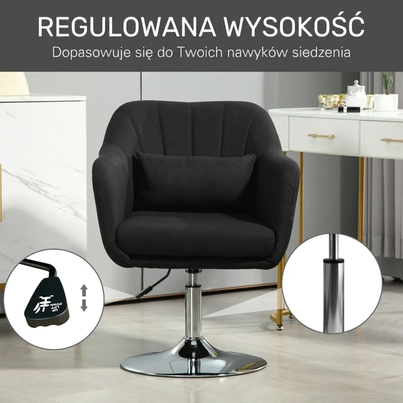 HOMCOM Krzesło obrotowe, regulowany fotel biurowy, lenopodobny poliester, metal, 60 x 60 x 79-91 cm, Szary