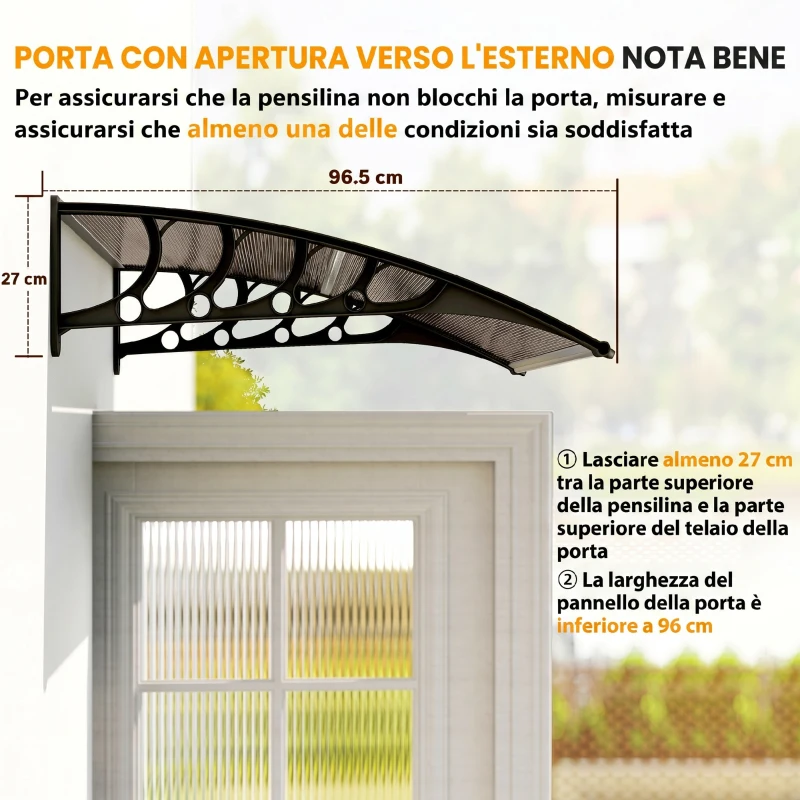 Outsunny Tettoia da Esterno in Policarbonato per Porte e Finestre con Kit Montaggio 103x96.5x27cm - Marrone