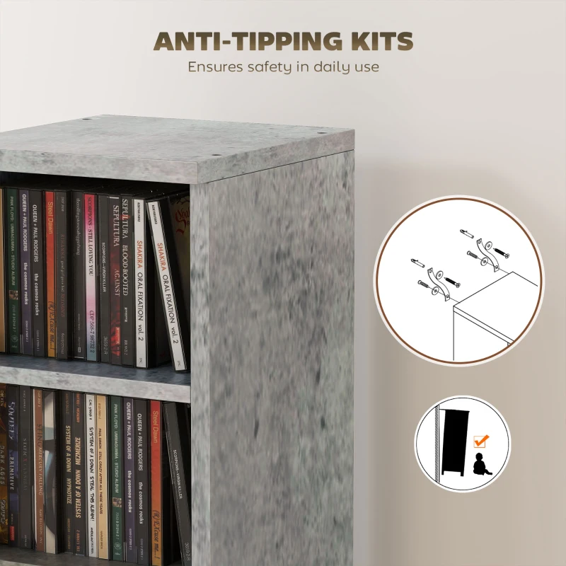 HOMCOM Set of 2 CD Media Display Shelf Unit Tower Rack with Adjustable Shelves, Cement Grey