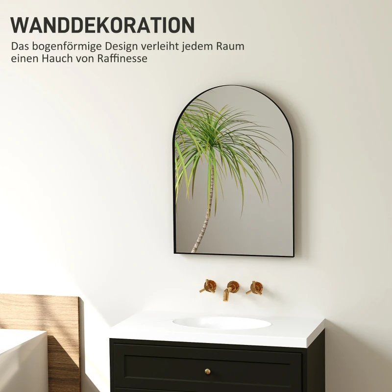 HOMCOM Gebogen Badkamerspiegel, 50 x 70 cm, Badkamerspiegel met Aluminium Frame, Decoratieve Spiegel, Keuken, Zwart