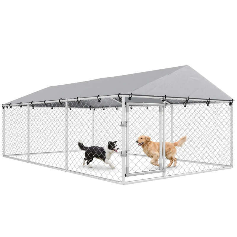 PawHut Recinto para Perros de Exterior con Malla Galvanizada y Cerradura de Acero y Tejido Oxford 4x2,3x1,5 m Plateado