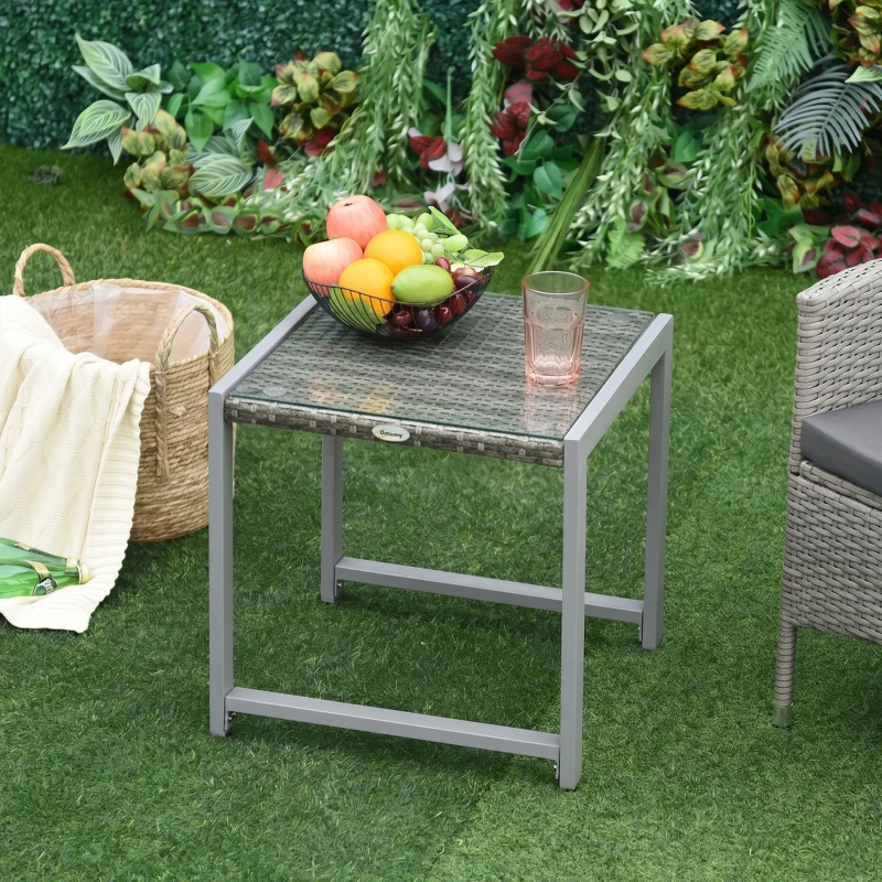 Outsunny Rattan End Table Side Coffee Desk Outdoor Patio Wicker Sofa Chat Garden Furniture
