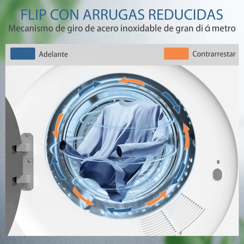 HOMCOM Secadora de Evacuación de 4kg 800W con Función Esterilizar Temporizador Pantalla LED Táctil Tambor Inox Blanco