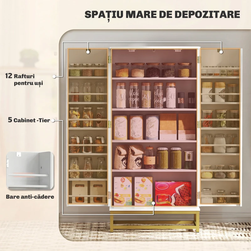 HOMCOM Bufet de Bucătărie 119,5 cm cu 12 Rafturi pe Ușă, Albă