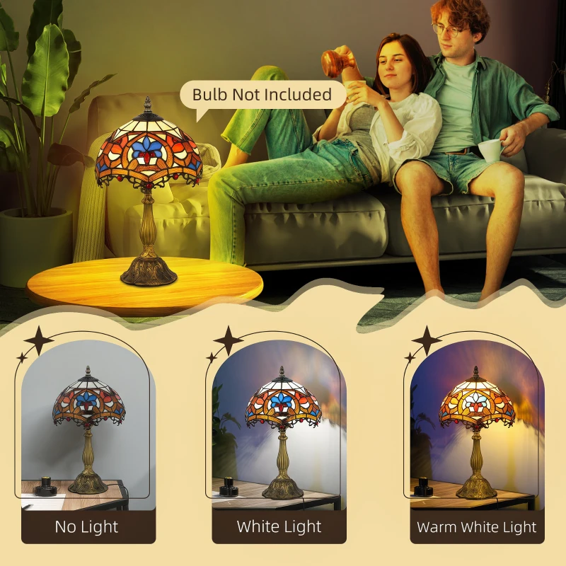HOMCOM Tiffany Lamp, Stained Glass Table Lamp, Handcrafted Artisan Collectible, Suitable for Living Room and Bedside, Multi-Coloured, Ф25 x 45Hcm, Zinc Alloy.