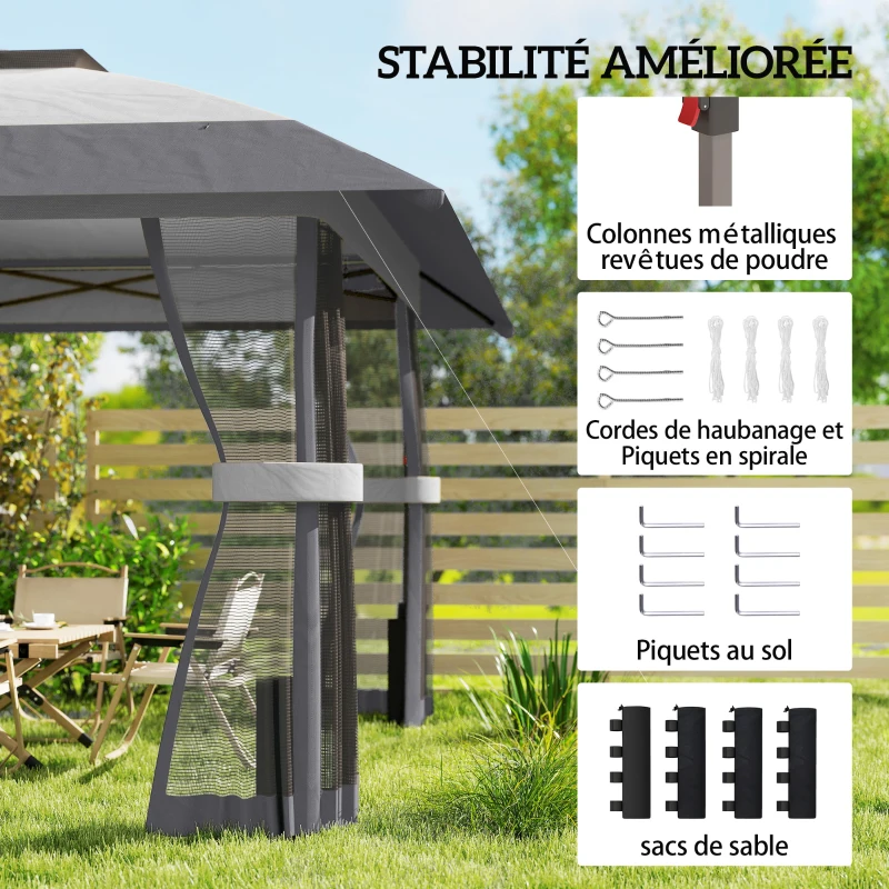 Outsunny Tonnelle de jardin 4 x 4 m pop up tonnelle pliante réglable en hauteur protection UV30+ montage facile gris