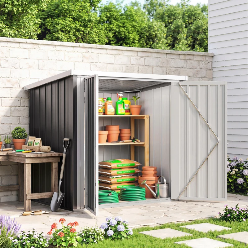 Outsunny Cobertizo de Jardín de Exterior 1,26 m² 147x86x134cm con 2 Puertas y Cerradura para Almacenamiento de Herramientas Negro