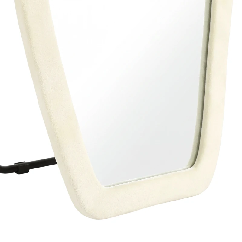 HOMCOM Espejo de Cuerpo Entero 160x60 cm Espejo de Pie Marco Arqueado Aterciopelado Independiente Apoyado y de Pared Crema