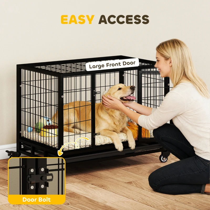 PawHut 36" Heavy Duty Metal Dog Crate Pet Cage with Tray Wheeled Dog Kennel - Black (Medium)