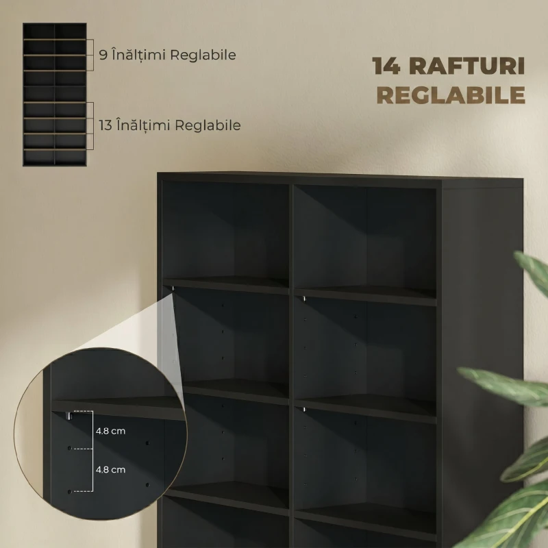 HOMCOM Raft pentru CD-uri cu 14 Rafturi Reglabile, Capacitate de 640 CD-uri/360 DVD-uri, 78.5x24x175 cm, Negru