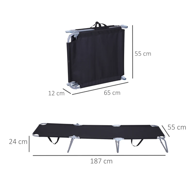 Outsunny Opvouwbare ligstoel met verstelbare rugleuning, roestvrij metalen frame, 187 x 55 x 24, zwart
