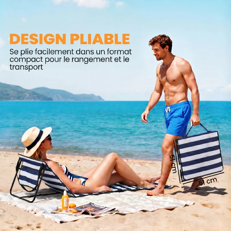 Outsunny Lot de 2 tapis de plage rembourré dossier inclinable multi-positions sangle de transport inclus métal polyester