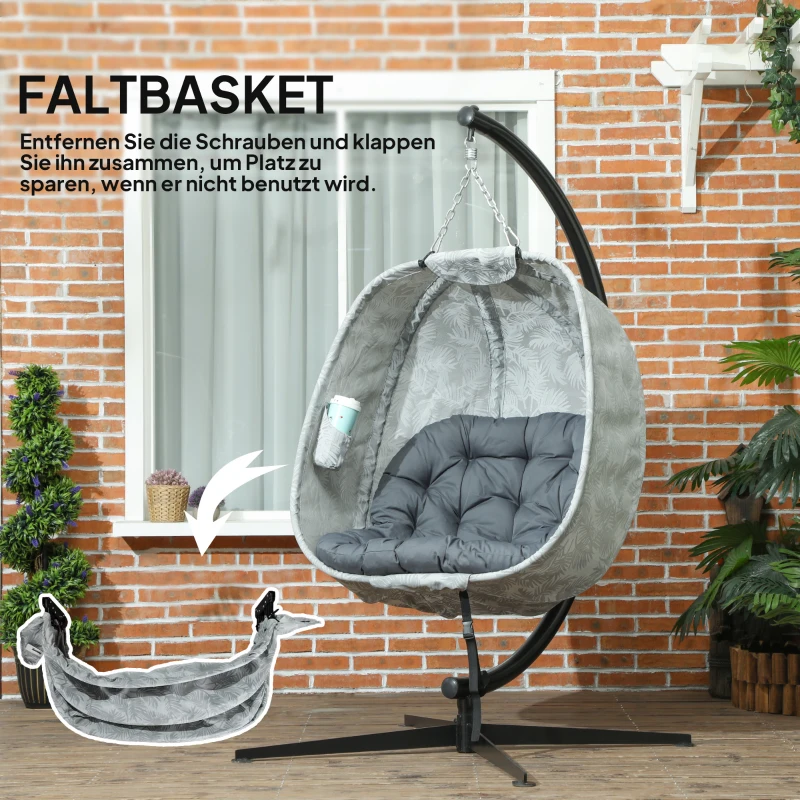 Outsunny Eivormige Hangstoel voor Buiten, Hangschommel met Standaard, Zitkussens Indoor Outdoor