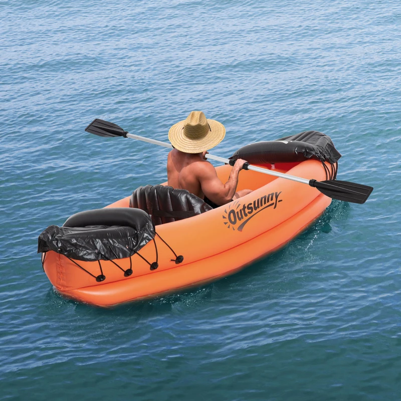 Outsunny Canoa Gonfiabile 2 Posti in PVC con 2 Remi in Alluminio e Accessori, Arancione