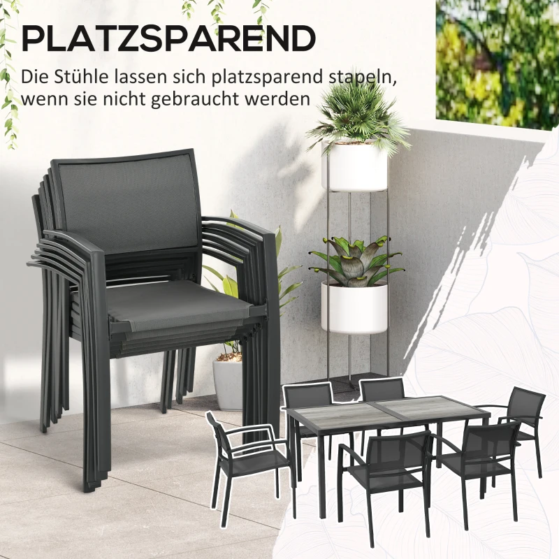 Outsunny Tuinmeubelset zitgroep, 1 tafel, 6 stoelen, 150 x 87 x 72 cm, grijs