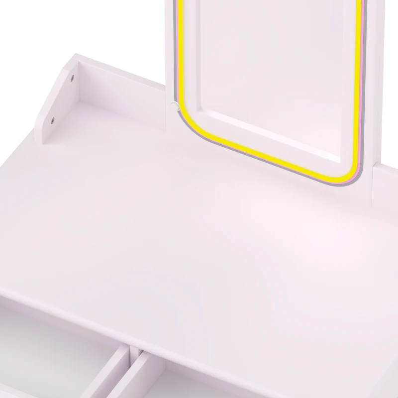 AIYAPLAY make-uppset voor meisjes met kruk, acrylspiegel, 3-kleurige LED, 2 lades, 3-8 jaar, Roze