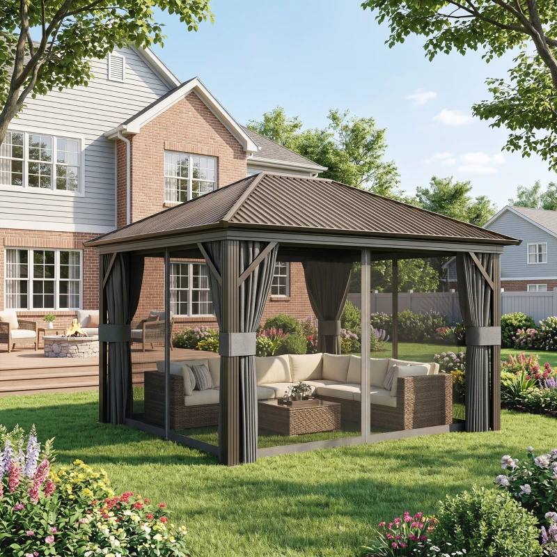 Outsunny 3.6 x 3 m Aluminium Hardtop Gazebo, with Accessories - Dark Grey