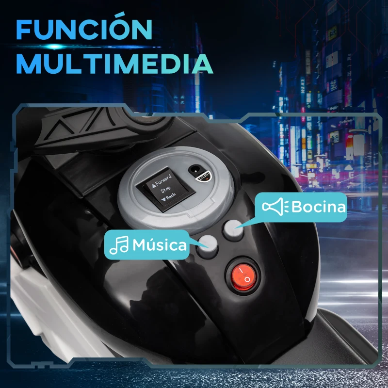 HOMCOM Moto Eléctrica Infantil con Luces Bocina Música Neumáticos Anchos Moto para Niños con Velocidad 3 km/h Negro