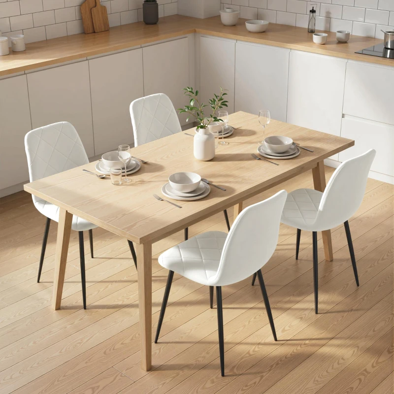 HOMCOM Lot de 4 chaises de salle à manger rembourrées avec dossier haut, pieds en acier et tissu effet velours, crème