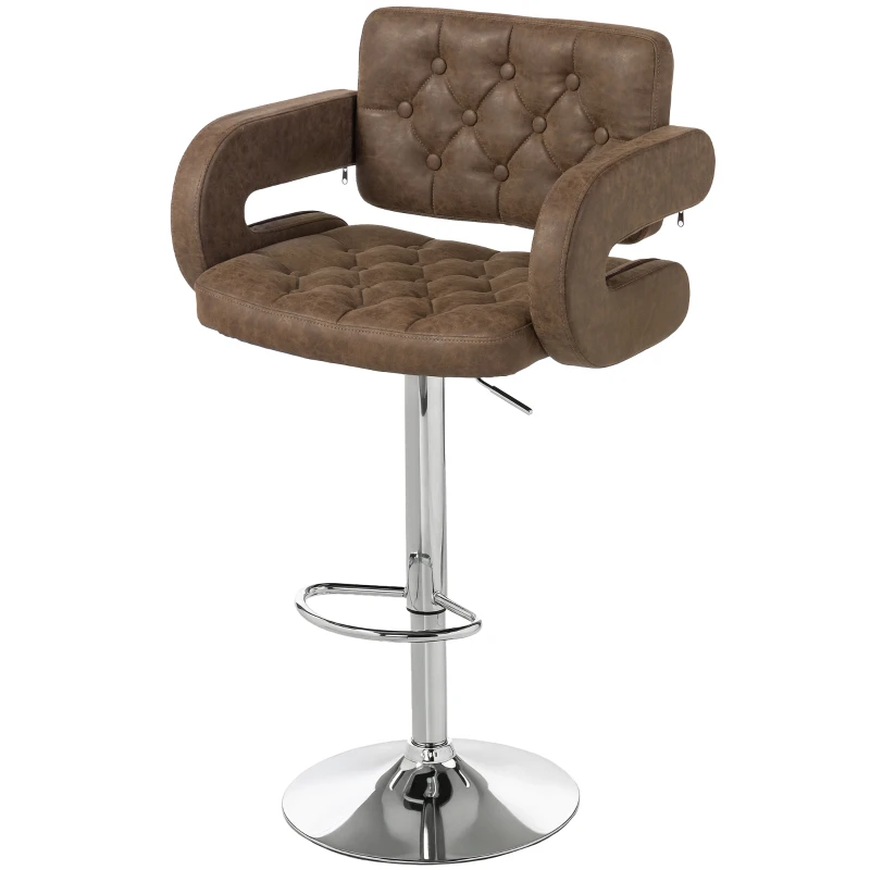 HOMCOM PU Leather Upholstered Swivel Bar Stool, Height Adjustable with Back, Armrest, Footrest, Coffee