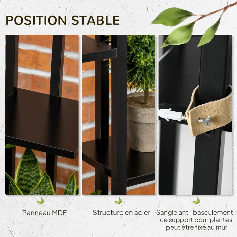 Outsunny Étagère à fleurs en acier 5 niveaux intérieur et extérieur support de plantes pour jardin balcon salon 40x22x113cm noir