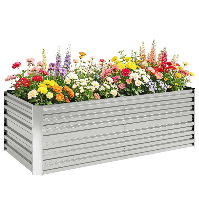 Outsunny Plantenbak, Handzaam Bloembed voor Planten, Koesteren en Verzorgen, Verhoogde Bed, Staal, Zilver