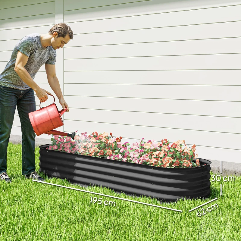 Outsunny Jardinière surélevée carré potager de jardin en acier modulable légumes, plantes, fleurs, dim. 195 x 62 x 30 cm gris