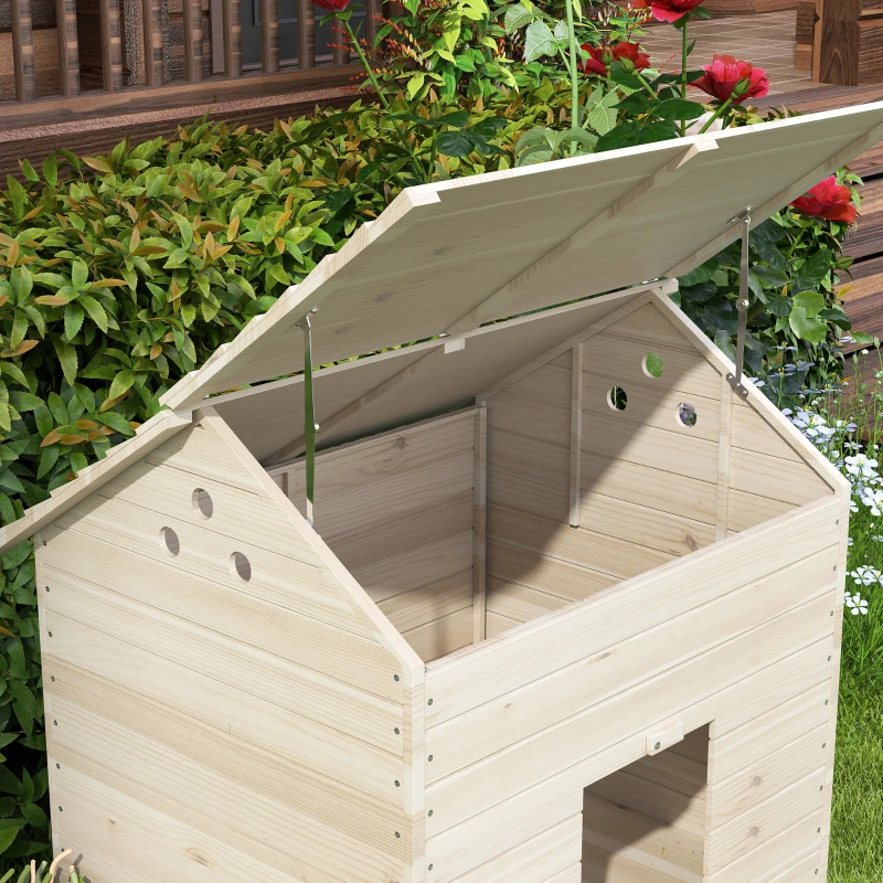 PawHut Abri pour canards maison pour canards avec toit ouvrant ventilation et porte-rampe 100 x 82,5 x 91 cm bois naturel
