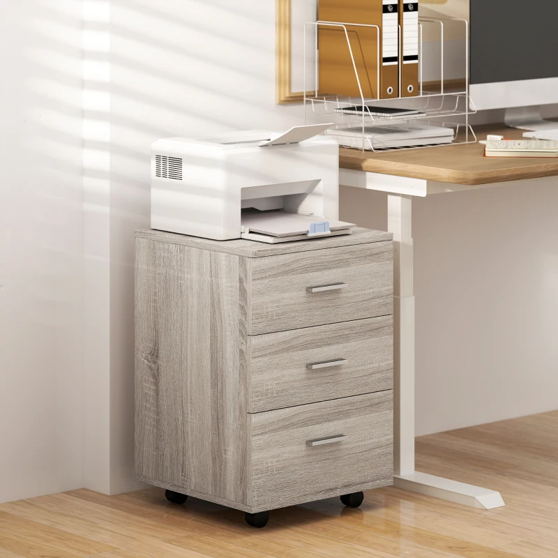 Vinsetto Cajonera de Escritorio con 3 Cajones Ruedas Cerradura 2 Llaves Archivador Móvil para Estudio Salón 40x40x61,5 cm Gris