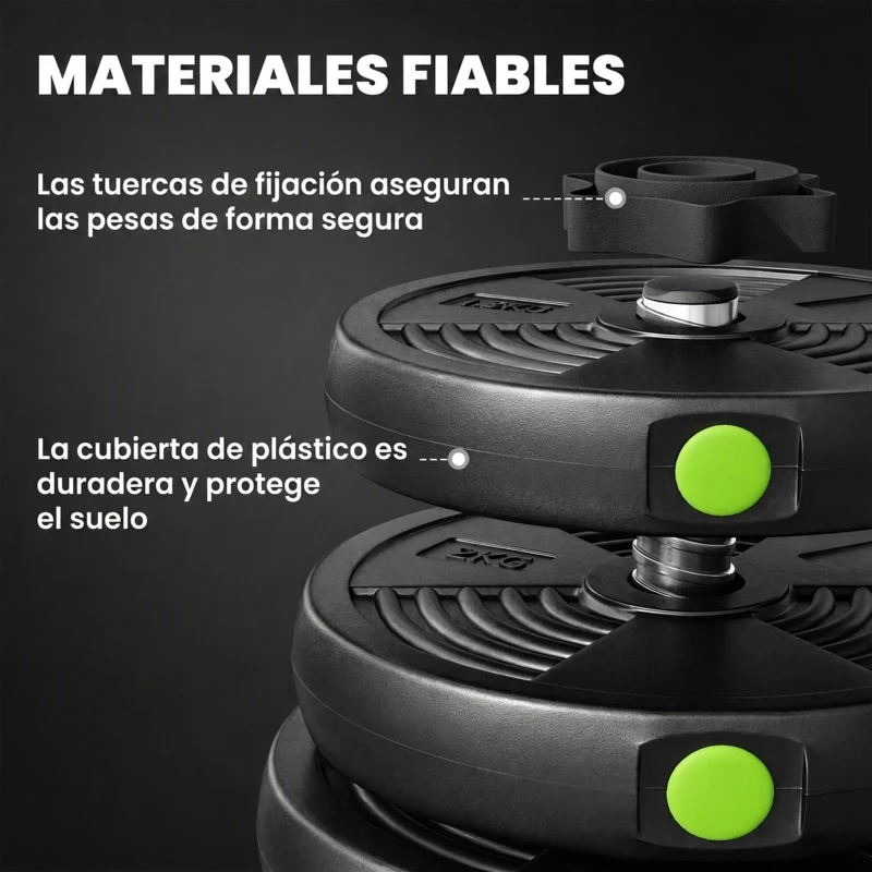 SPORTNOW Kit de Mancuernas 30kg 2 en 1 con Barra de Pesas Mango Antideslizante para Entrenamiento de Fuerza Negro Verde