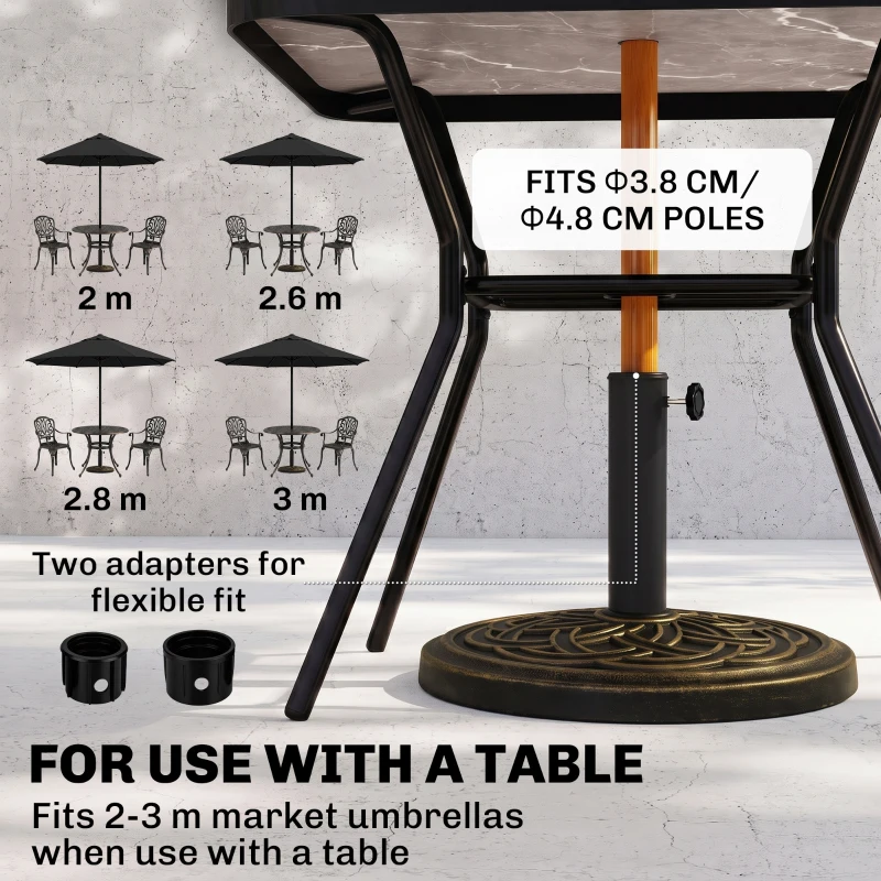 Outsunny 11.5kg Heavy Duty Parasol Base, Umbrella Stand Holder, Parasol Stand for 38mm or 48mm Patio Umbrella Pole, Bronze Tone