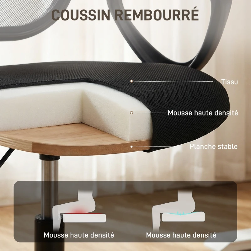 HOMCOM Chaise bureau ergonomique, fauteuil de bureau avec repose-pieds et accoudoirs, hauteur réglable, 59x58x103-123cm, noir