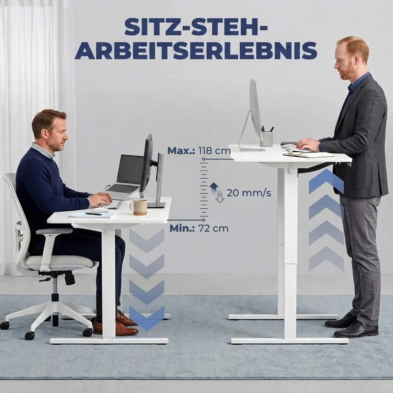 HOMCOM Verstelbaar Bureau met Geheugenfunctie, 2 Kabeldoorvoeren en LED-display - Zit-sta Bureau, Wit