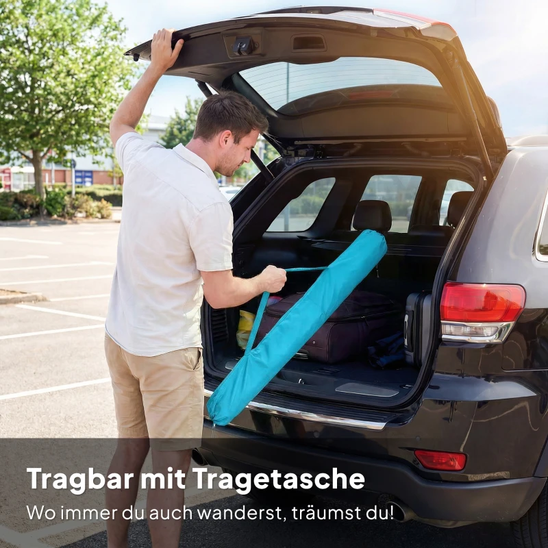 Outsunny Sonnenschirm Strand Ø150 cm wasserabweisend faltbar Strandschirm mit Sandanker verstellbarer Neigung Tragetasche Blau