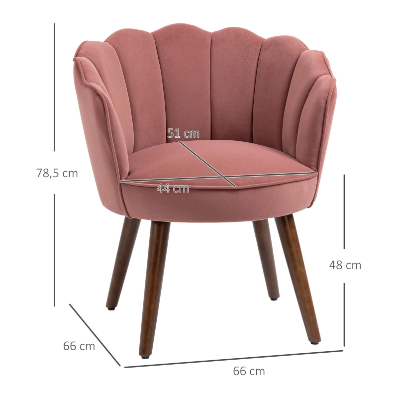 HOMCOM Fauteuil Coquillage Fauteuil de Salon Chambre avec Dossier et Coussin Aspect Velours Pieds en Bois hévéa 66L x