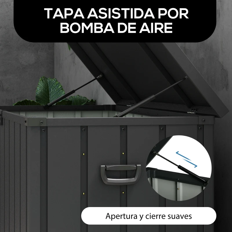 Outsunny Baúl de Almacenaje Exterior de Acero con 4 Ruedas 2 Asas y Tapa Bloqueable 125,5x61,5x70 cm Gris Oscuro