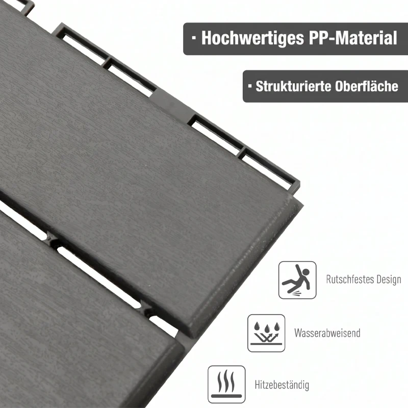Outsunny set van 9 vloertegels, klikmechanisme, houtnerf, zwart, 30 x 30 x 2 cm (afmetingen per tegel)
