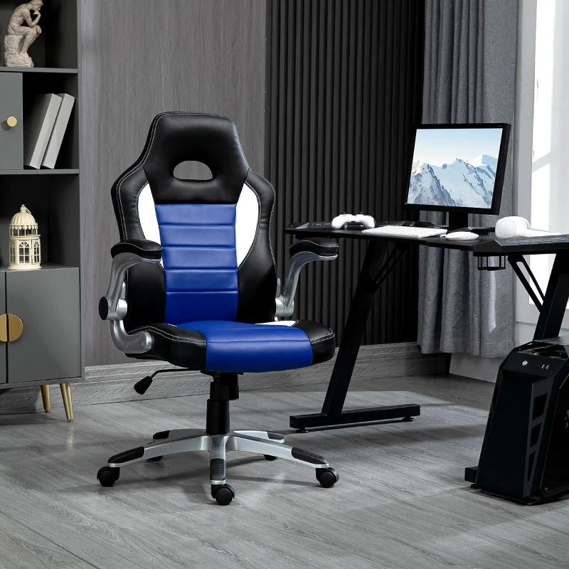 HOMCOM  Silla de Juego Escitorio Silla Giratorio de Ordenador para Jóvenes Ergonómica Regulable con Ruedas Azul