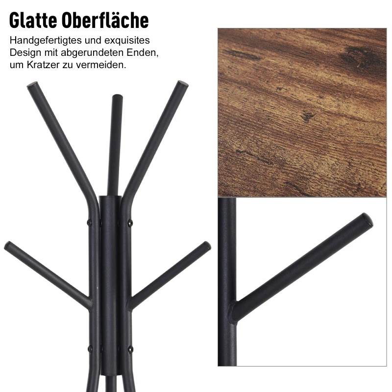 HOMCOM Staande kapstok 6 haken, 2 schappen kledingstandaard met takken zwart