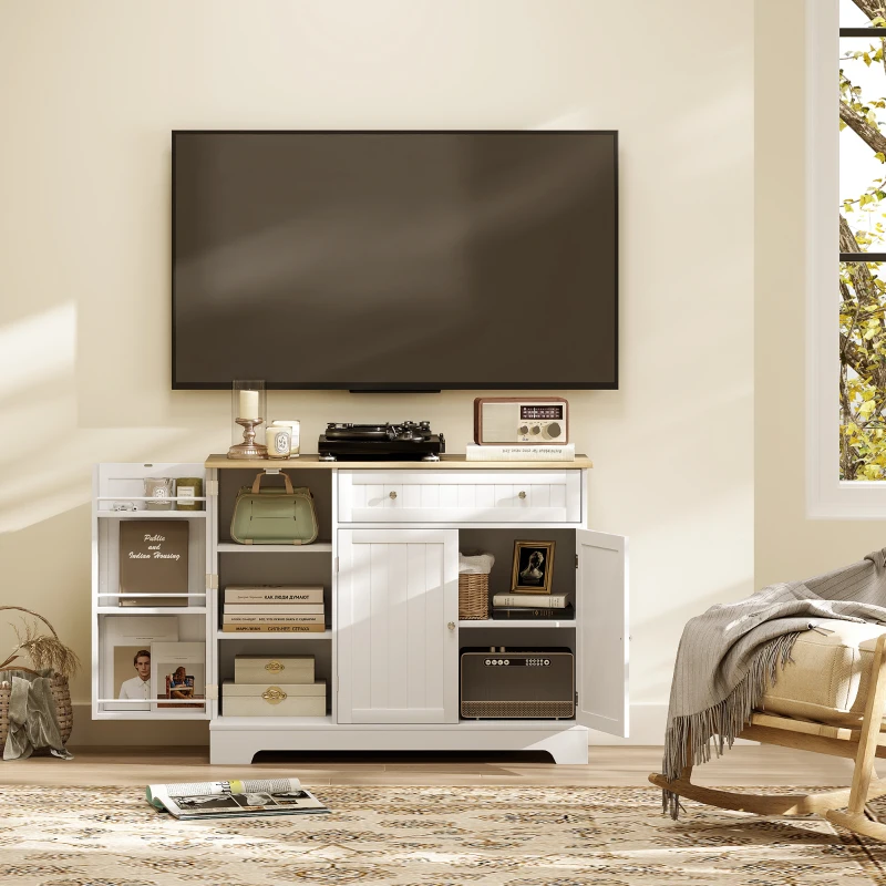 HOMCOM Credenza Moderna con Spazio di Archiviazione, Mobile Buffet con Cassetto, Ripiani Regolabili, Piccola Dispensa da Cucina con Ripiani Porta, Bianco